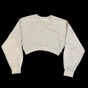 Bershka Women’s Cropped Gray Sweatshirt Raglan Sleeves Size Medium Y2K EUC #13